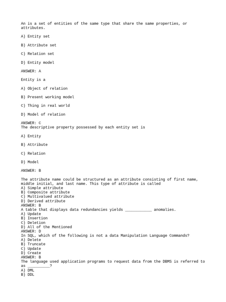 Database Concepts and SQL Quiz | PDF | Databases | Information Science