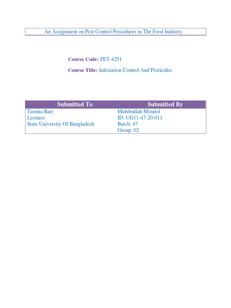 Pest Control Procedures in Food Industry | PDF | Pest (Organism) | Pest ...