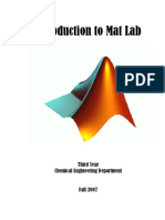 Introduction To Mat Lab: Third Year Chemical Engineering Department