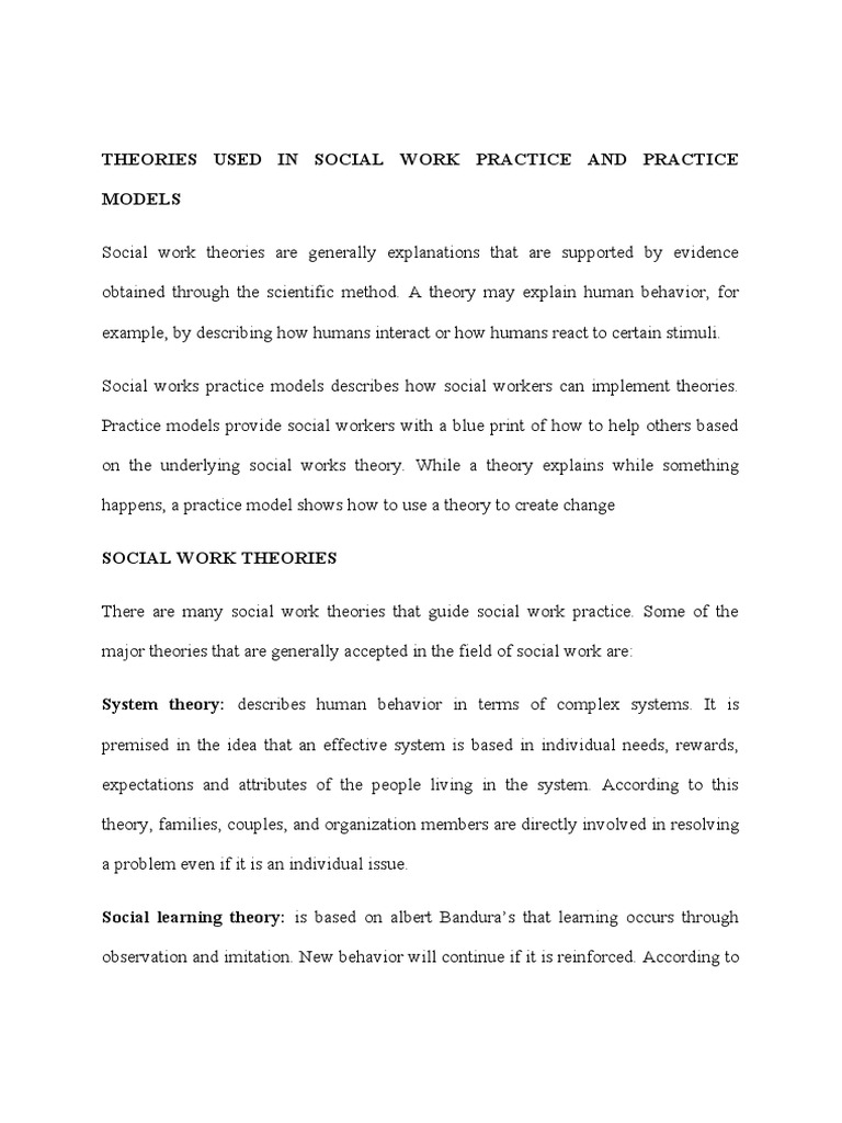 ADE 4 Social Work Theories and Practice Models | PDF | Id | Theory