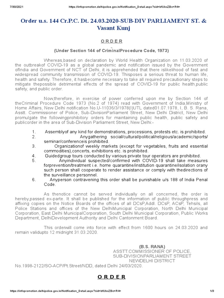 Order U.S. 144 Cr.P.C. Dt. 24.03.2020-SUB-DIV PARLIAMENT ST. & Vasant ...