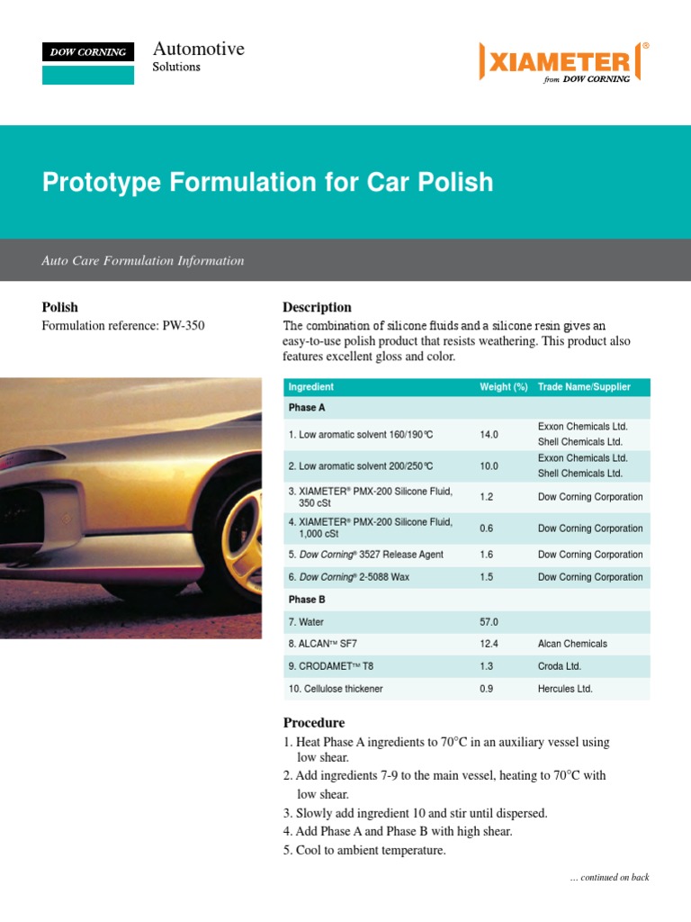 Prototype Formulation For Car Polish: Automotive | PDF | Silicone ...