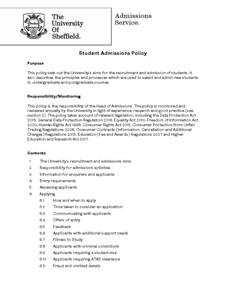 University Student Admissions Policy | PDF | University And College ...