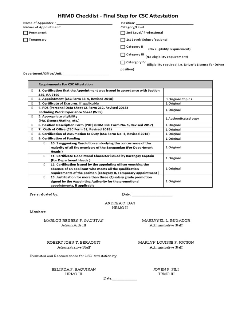 Checklist - Final Checking For CSC Attestation | PDF | Government