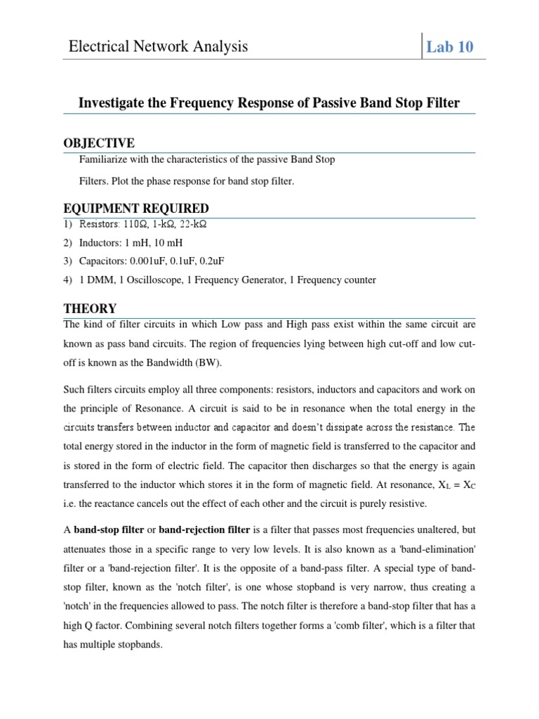 Lab 10 | PDF | Electronic Filter | Resonance