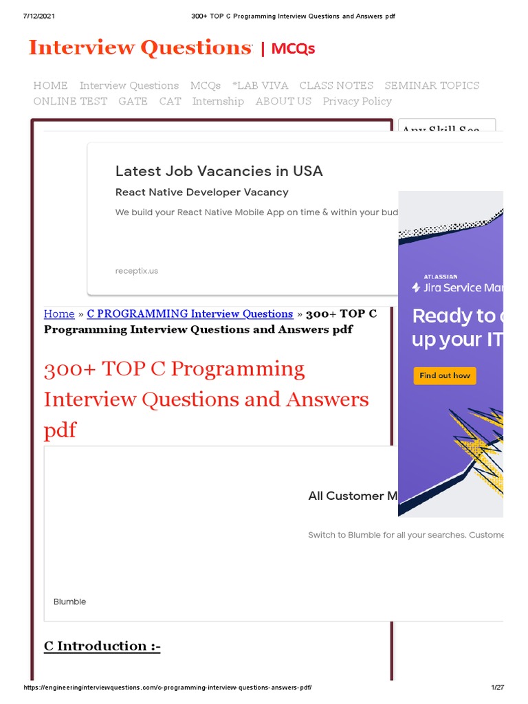 300+ TOP C Programming Interview Questions and Answers PDF | PDF | C ...