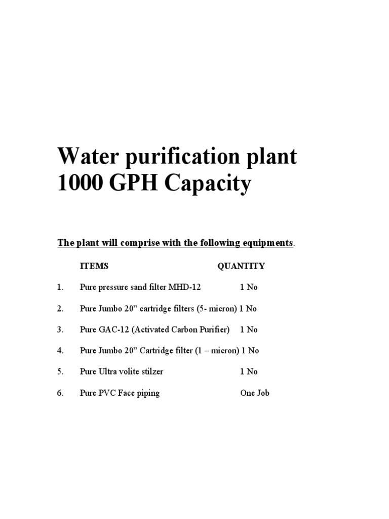 Water Purification Plant 1000 GPH Capacity SS PDF Filtration