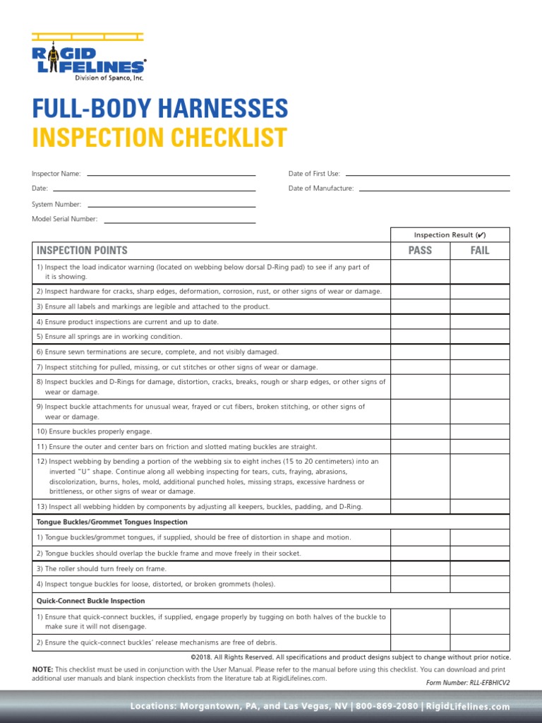 Full-Body Harnesses: Inspection Checklist | PDF | Wear | Equipment