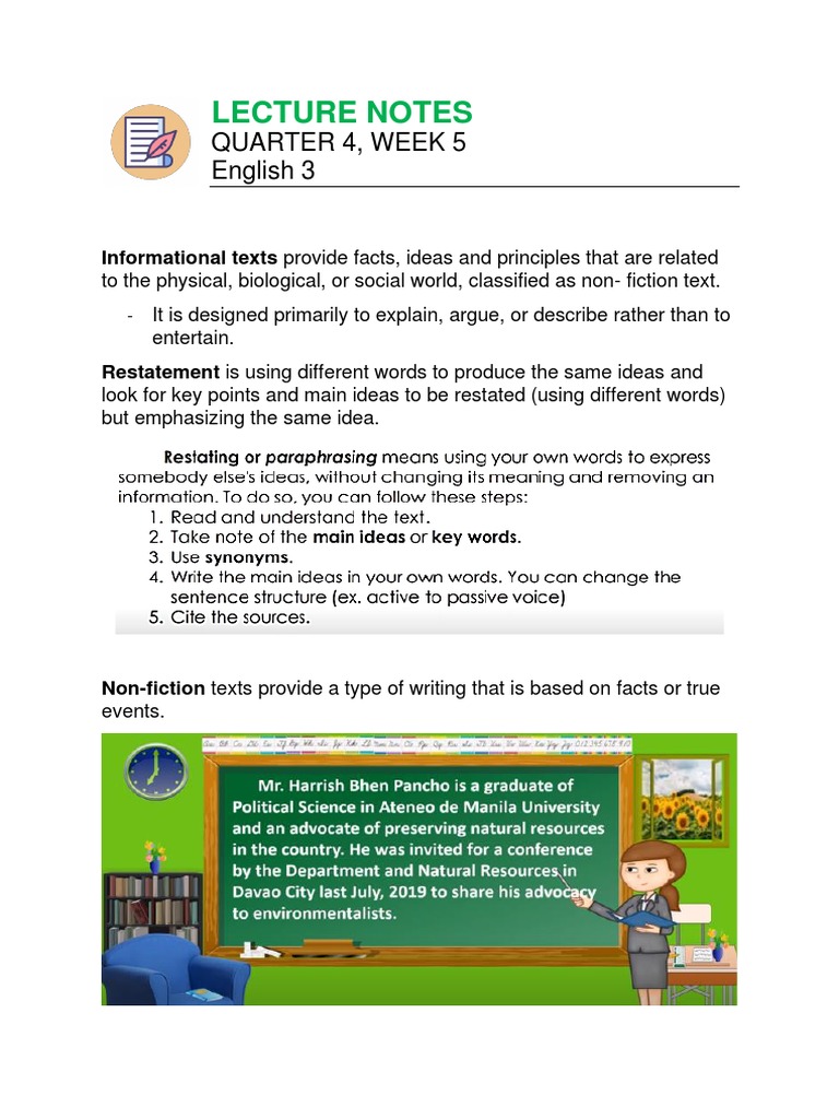 Lecture Notes: Quarter 4, Week 5 English 3 | PDF