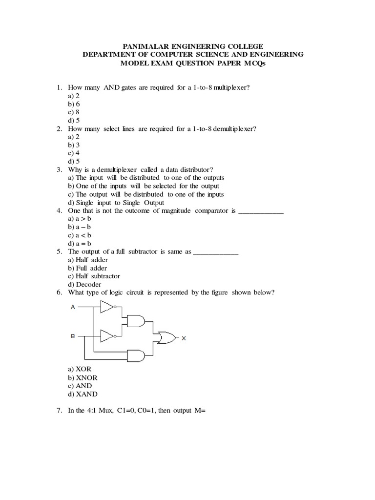 Model Exam Paper for Digital Systems | PDF | Digital Electronics ...