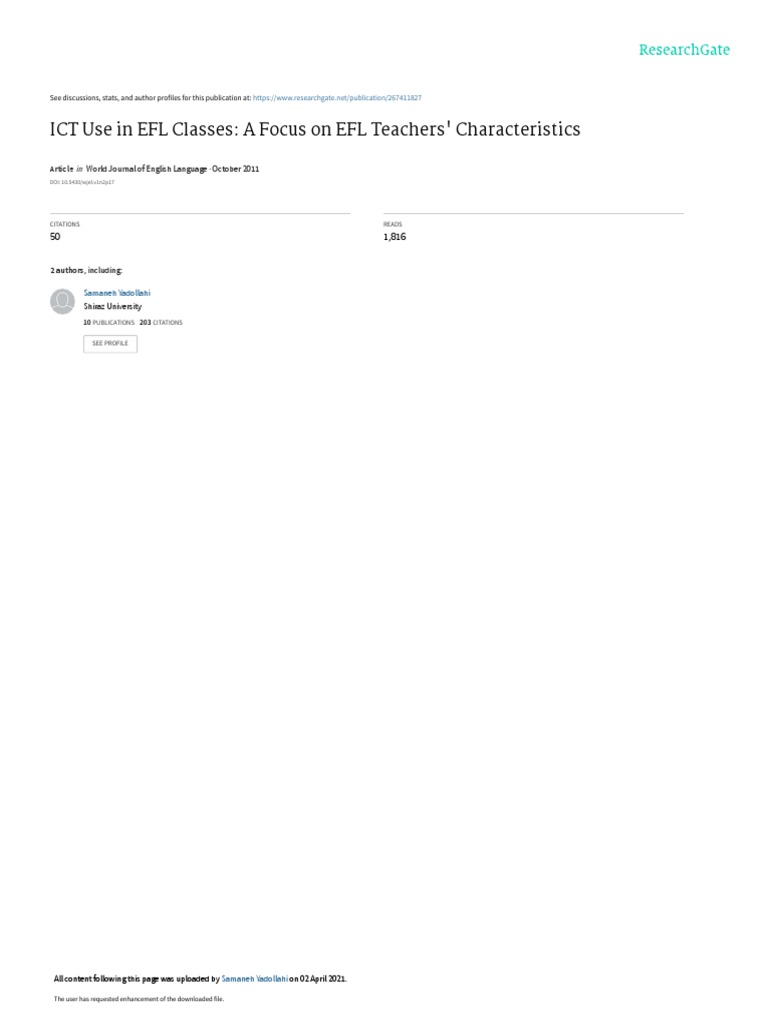 ICT Use in EFL: Teacher Characteristics | PDF | Educational Technology ...