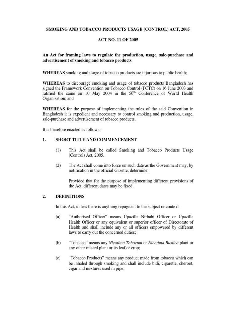 Smoking and Tobacco Products Usage (Control) Act, 2005 PDF