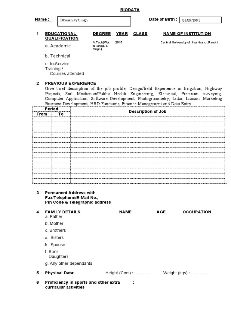 Company Biodata Form Template | PDF | Computing
