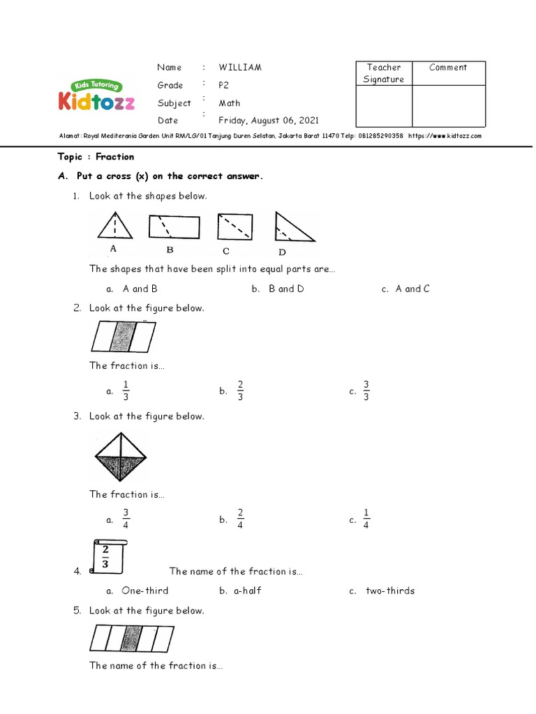 Kidtozz Math Fraction (Test) | PDF | Mathematics