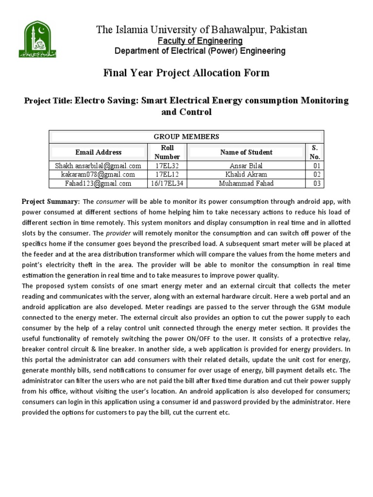 Final Year Project Allocation Form | PDF | Application Software ...