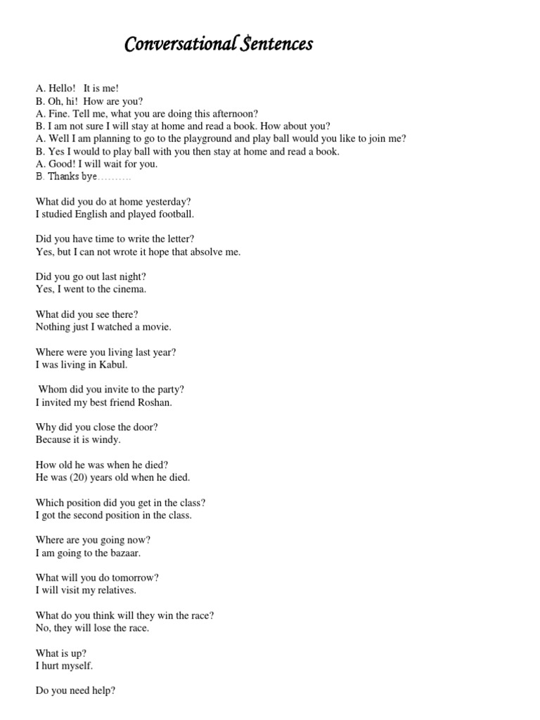 Conversational Sentences PDF Verb Sweater
