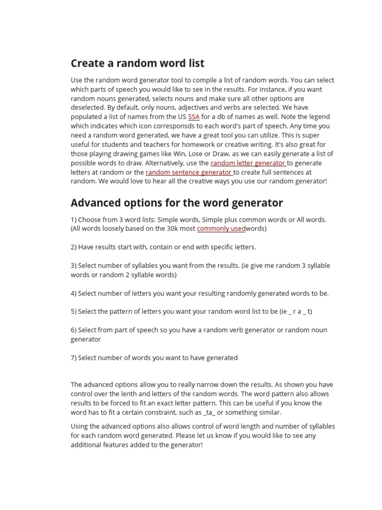 Create A Random Word List | PDF
