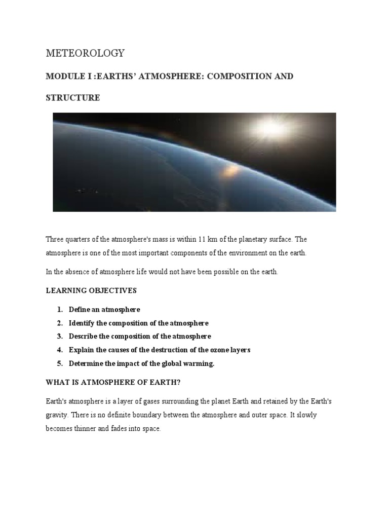 Meteorology Module I Earths Atmosphere Composition And Structure