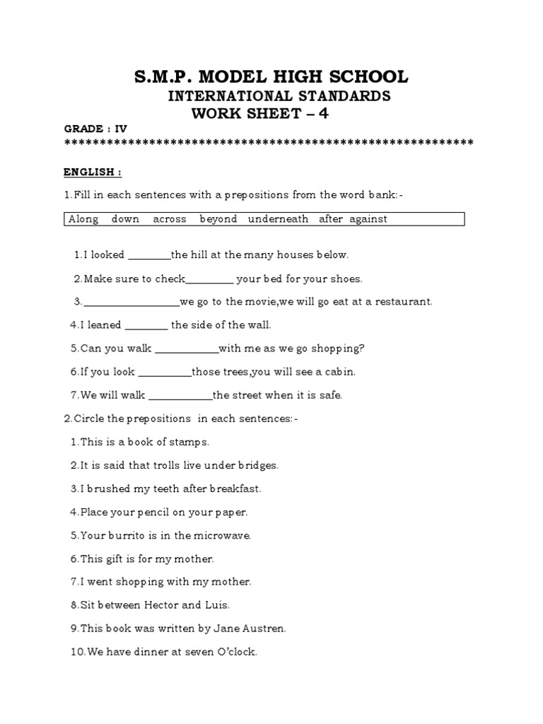 Work Sheet - 4 (Iv) | PDF | Language Arts & Discipline