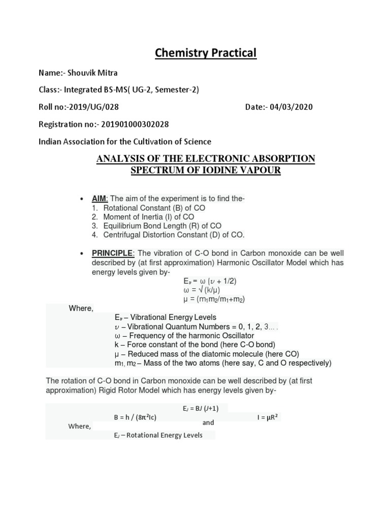 CO Spectrum Analysis PDF Energy Level Infrared Spectroscopy