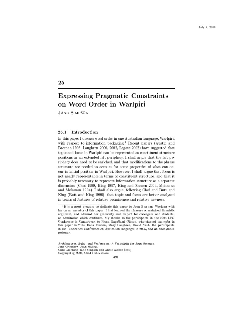 Expressing Pragmatic Constraints On Word 1 Pdf