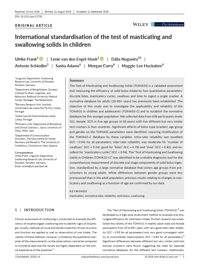 International Standardisation of The Test of Masticating and Swallowing ...