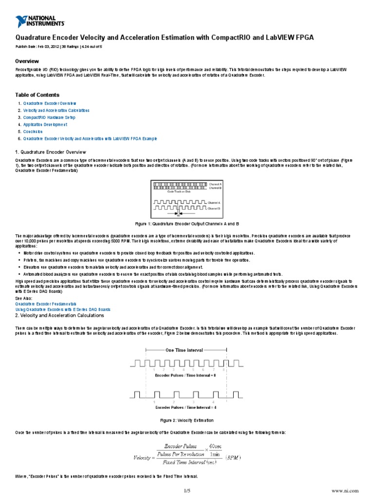 Estimating Velocity and Acceleration from a Quadrature Encoder using