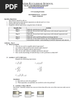 Ater Cclesiae Chool: 2 D Learning Packets Mathematics - Grade 9 Topics: Radicals Specific Objectives