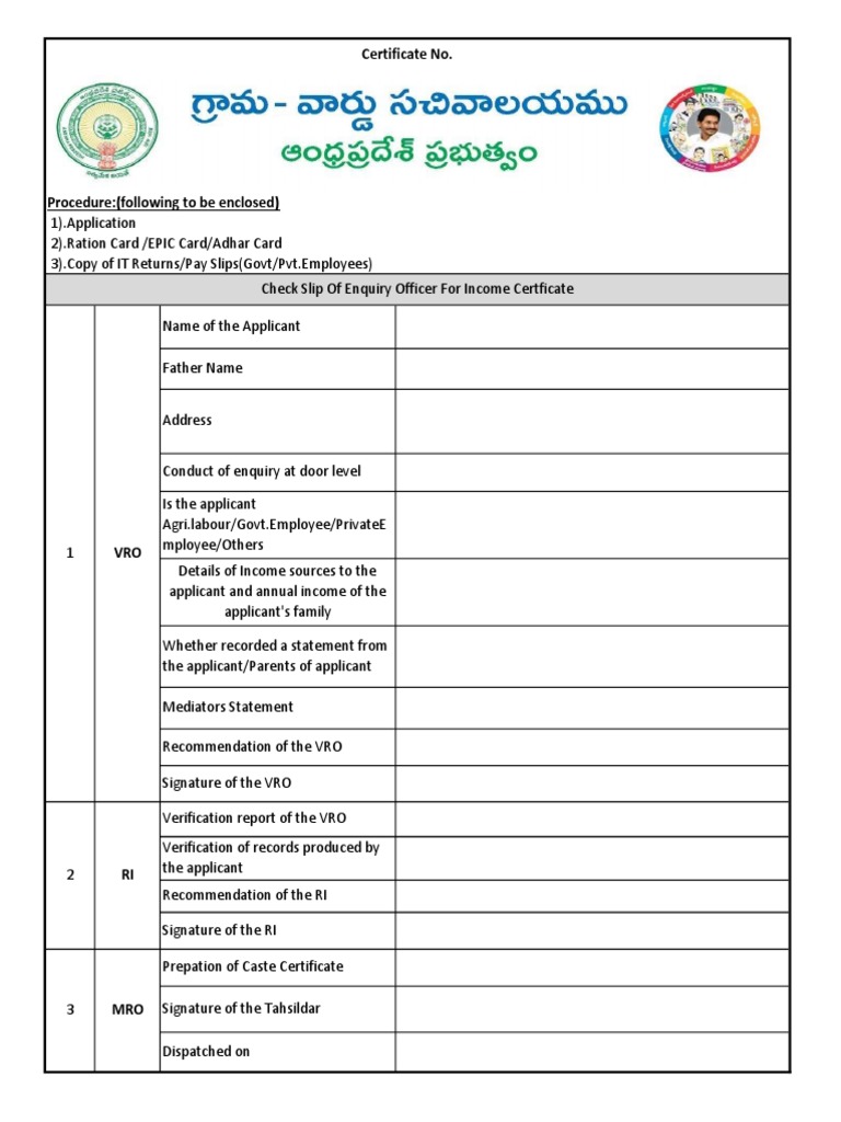 Caste Income Certificate Application Guide | PDF