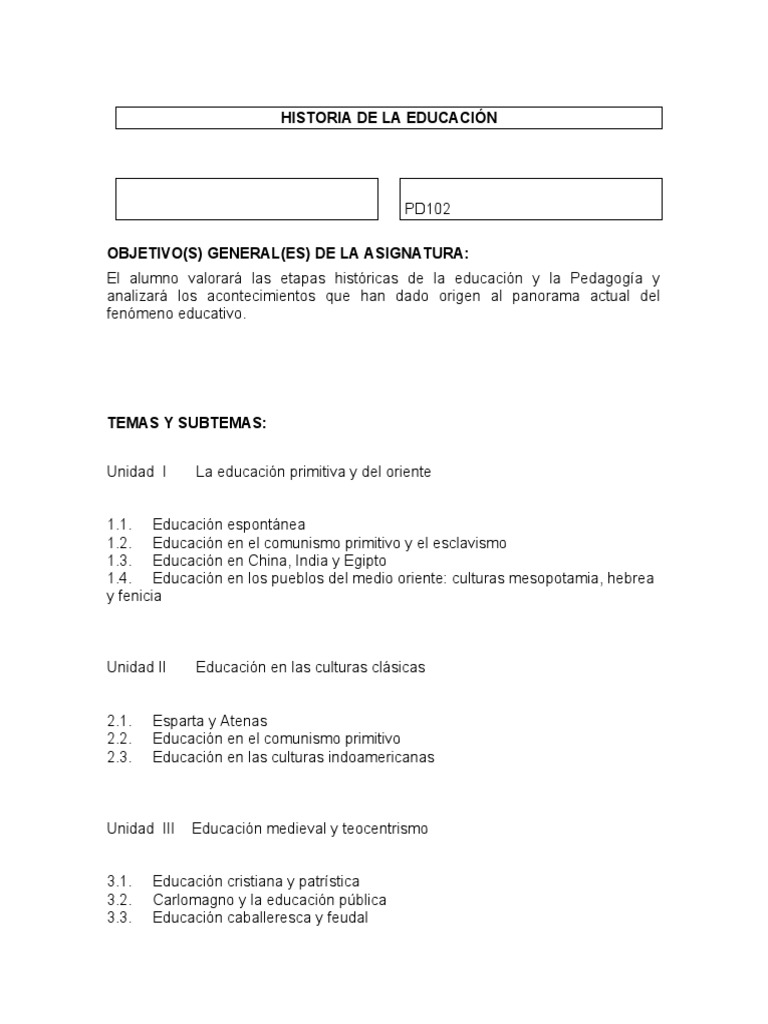 Subtemas Históricos de la Educación | PDF | Ciencias sociales | Historia