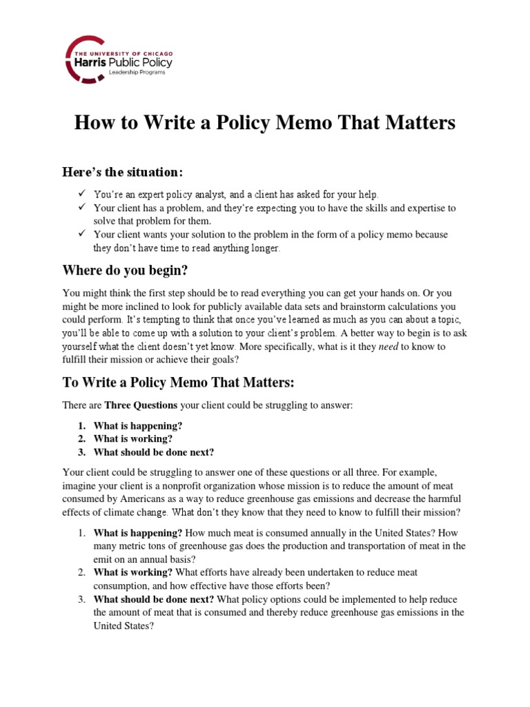 How To Write A Policy Memo That Matters 0 PDF Policy Sentence