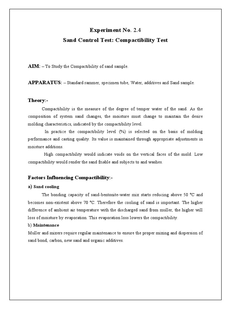 Experiment No. 2.4 Sand Control Test: Compactibility Test: Aim ...
