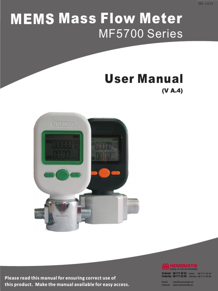 Siargo MF5700 Mass Flow Meter Manual | PDF | Flow Measurement | Menu ...