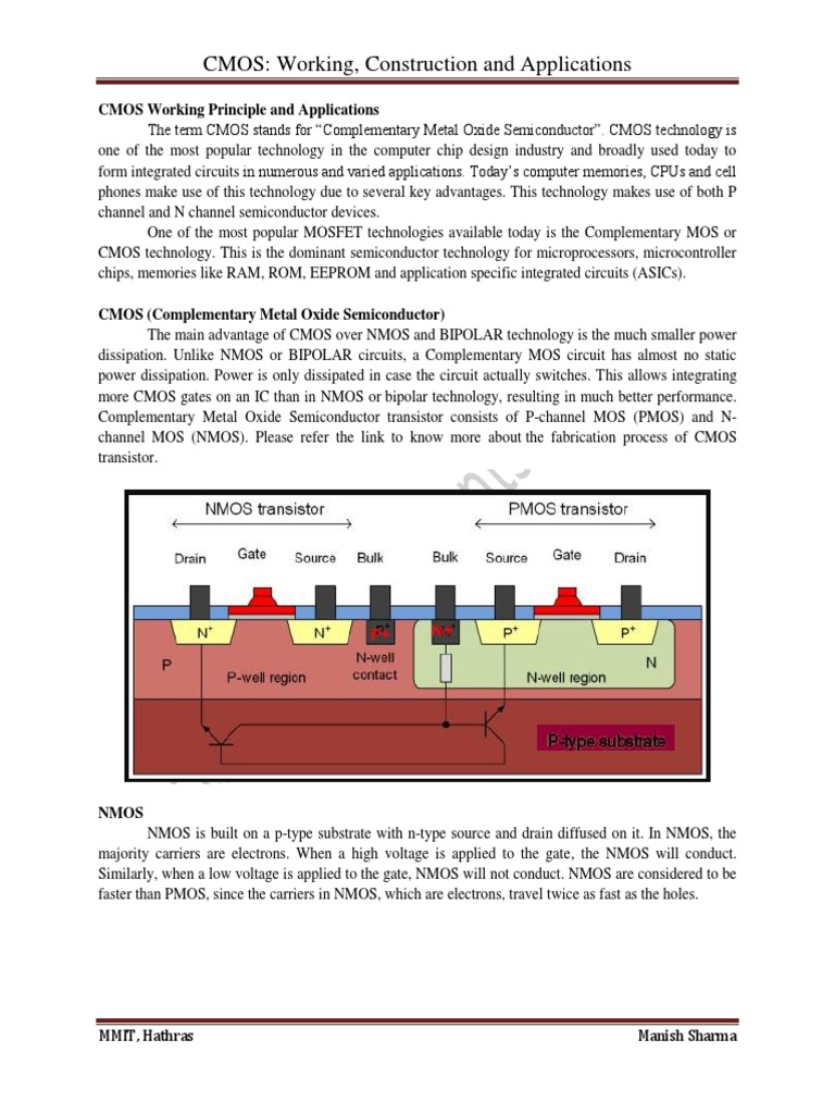 CMOS Working Principle and Applications | PDF | Cmos | Mosfet