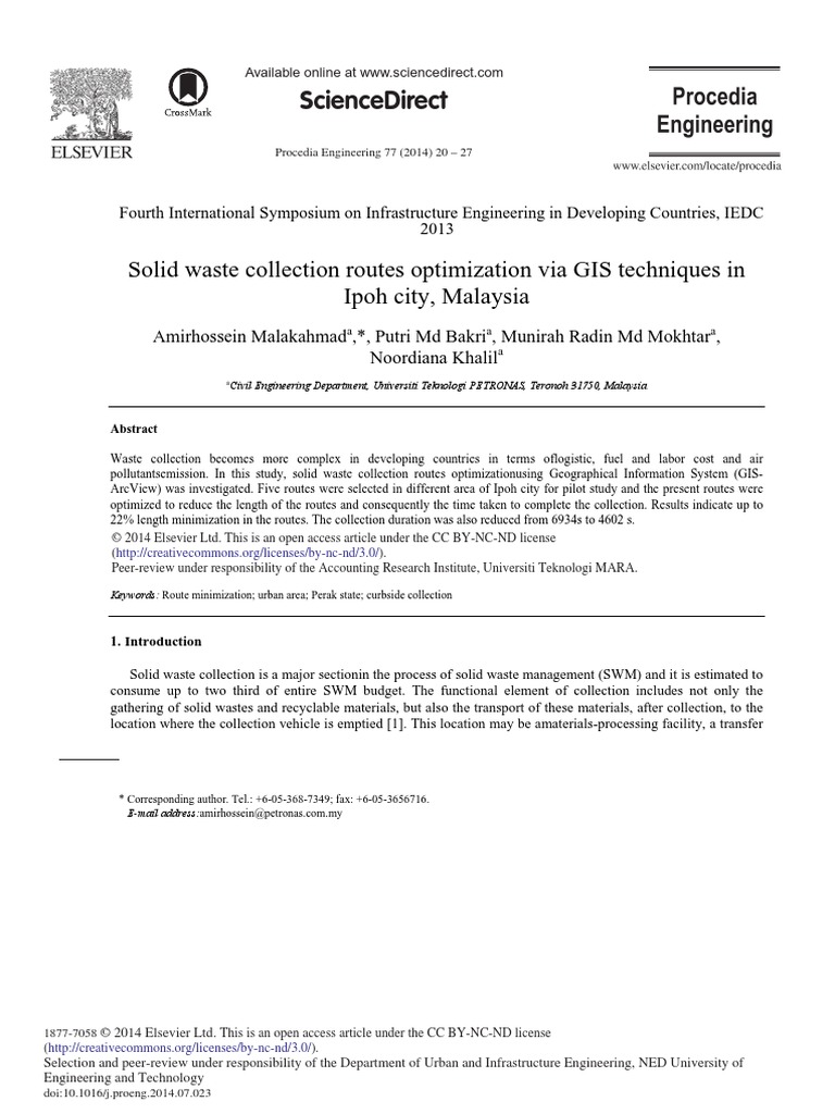 Solid Waste Collection Routes Optimization Via GIS Techniques in Ipoh ...