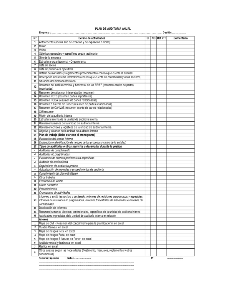 Plan de Auditoría Anual Detallado | PDF | Auditoría | Business