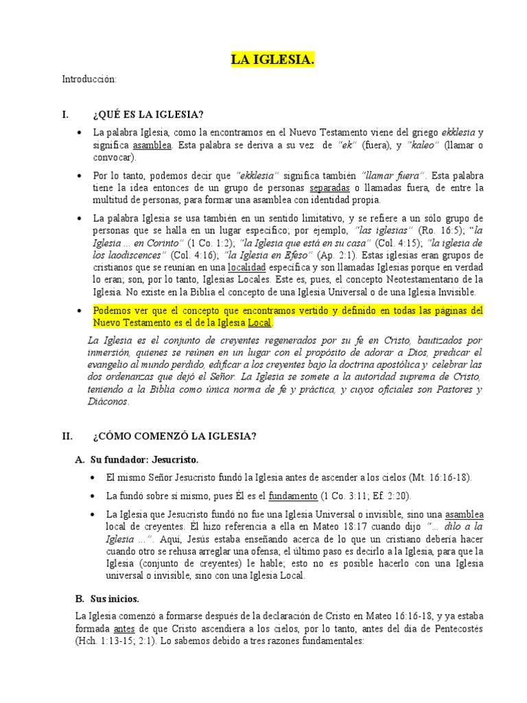 Definición y Origen de la Iglesia Local | PDF | Cristo (título ...