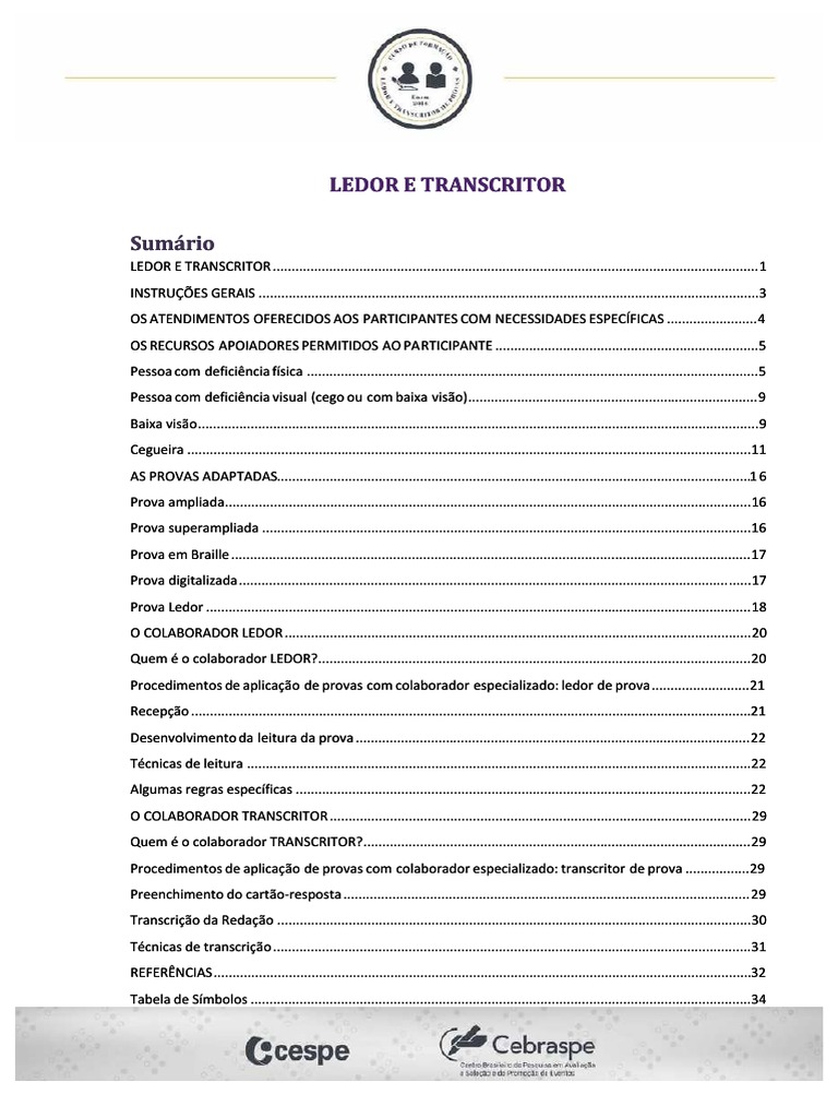 Ledor e Transcritor: Diretrizes e Práticas | PDF | Deficiência visual
