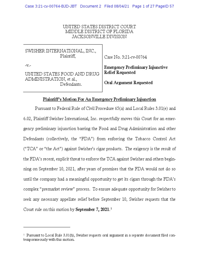 Emergency Preliminary Injunctive Relief Requested Oral Argument ...