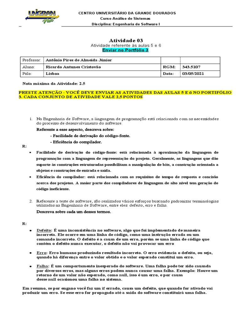 Atividade 03 (Aula 5 e 6) | PDF | Compilador | Linguagem de programação