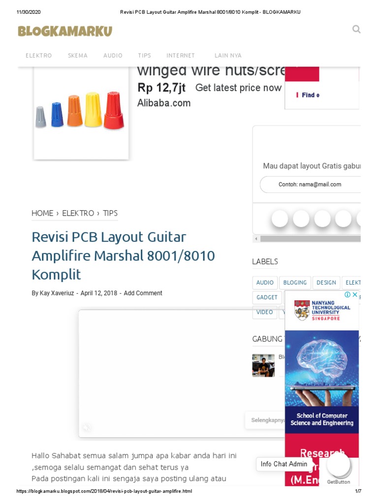 Revisi PCB Layout Guitar Amplifire Marshal 8001 - 8010 Komplit