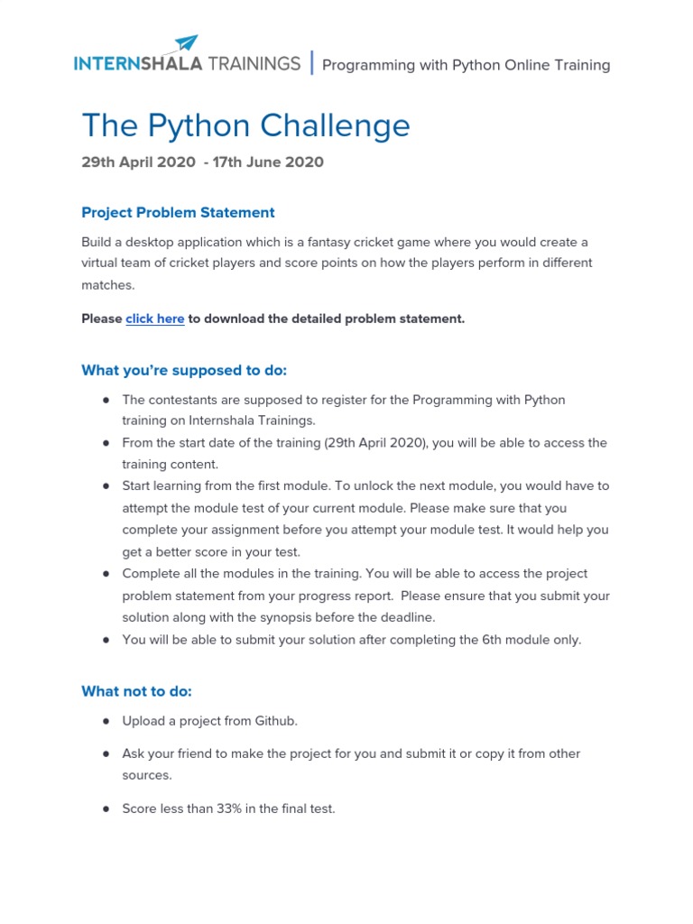 The Python Challenge: 29th April 2020 - 17th June 2020 | PDF | Python ...