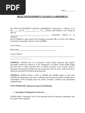 Health Equipment LEASING AGREEMENT