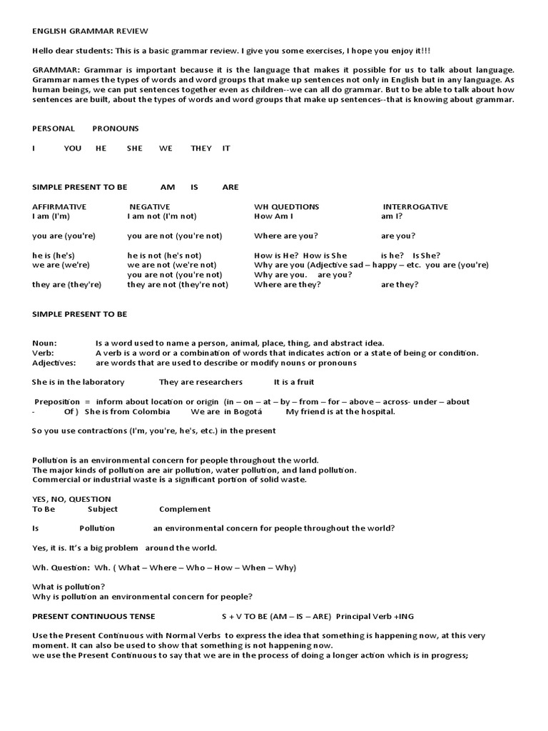 English Grammar Review Pdf Linguistics English Grammar