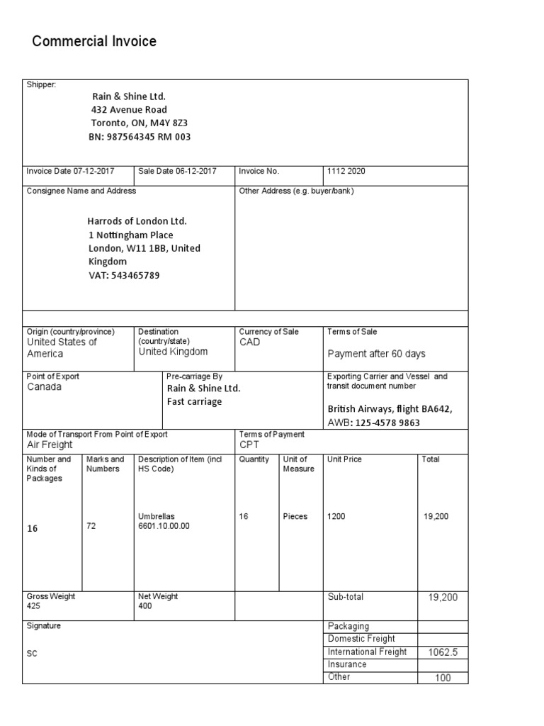 Option 1 - Commercial Invoice | PDF | Cargo | Invoice