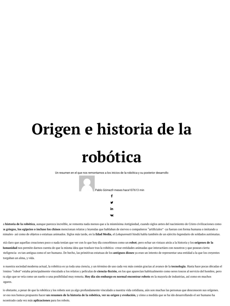 Origen e Historia de La Robótica - Hipernexo | PDF | Robot | Robótica