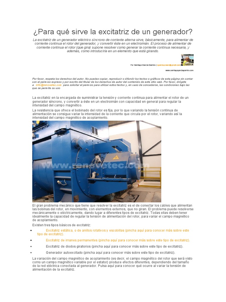 Para Qué Sirve La Excitatriz de Un Generador PDF Generador eléctrico Corriente eléctrica