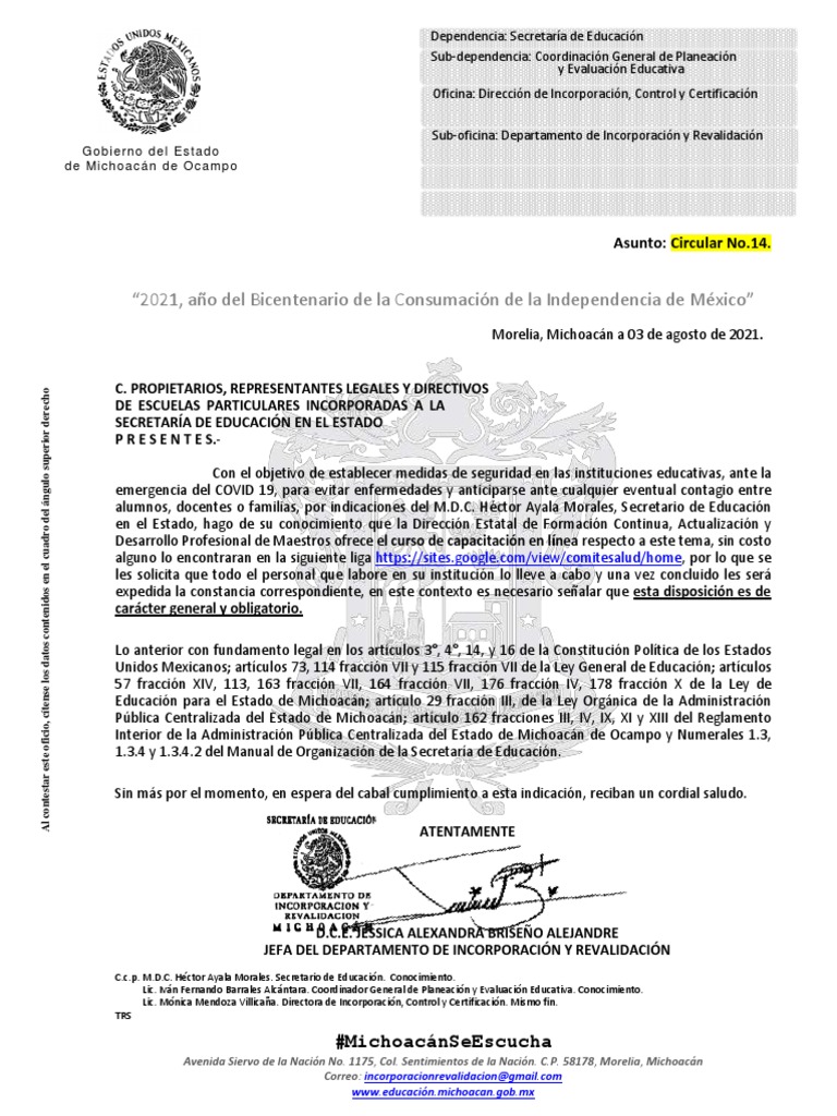 Circular 14, Protocolo de Salud | PDF | Estado (política)