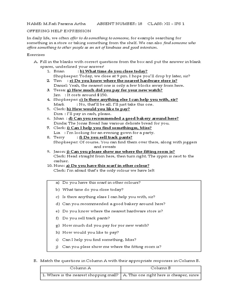 Offering Help Daily Test 1 - 12 IPS 1 - M.Rafi | PDF | Cuisine | Foods