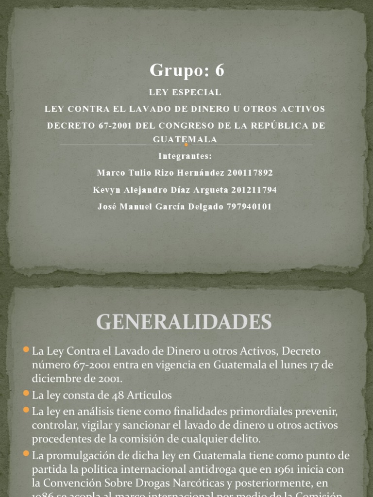 Ley Contra el Lavado de Dinero en Guatemala | PDF | Lavado de dinero ...